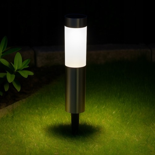 Słupek solarny srebrny Lampa ogrodowa wbijana zimna Lampka LED chrom IDEUS