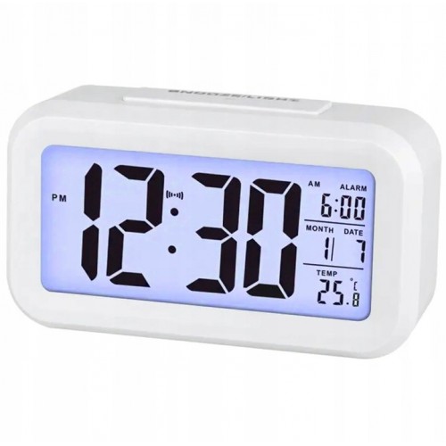 ZEGAR BUDZIK TERMOMETR WYŚWIETLACZ LCD PODŚWIETLENIE CYFROWY 3x AAA AK240C