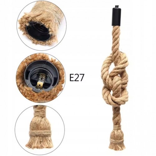 LAMPA SUFITOWA WISZĄCA LOFT INDUSTRIAL ŻYRANDOL SZNUR JUTOWY 1x E27 ZD151B