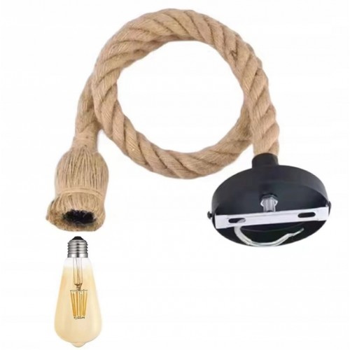LAMPA SUFITOWA WISZĄCA LOFT INDUSTRIAL ŻYRANDOL SZNUR JUTOWY 1x E27 ZD151B