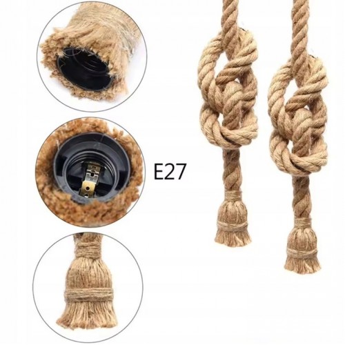 LAMPA SUFITOWA WISZĄCA LOFT INDUSTRIAL ŻYRANDOL SZNUR JUTOWY 2x E27 ZD151A