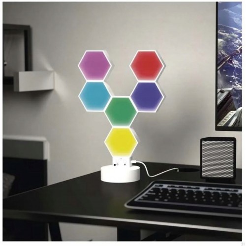 GoSmart Lampa Stołowa LED RGB IC Hexagon – 6 Segmentów | Sterowanie WiFi + BLE | Kompatybilna z Alexa i Google Assistant