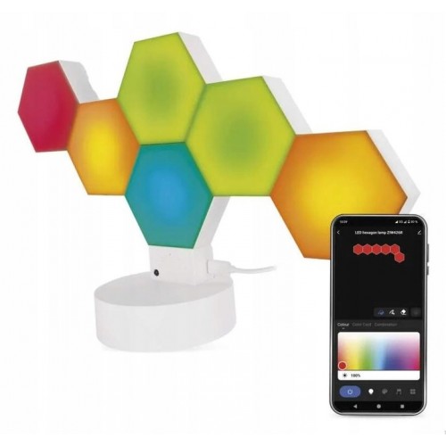 GoSmart Lampa Stołowa LED RGB IC Hexagon – 6 Segmentów | Sterowanie WiFi + BLE | Kompatybilna z Alexa i Google Assistant