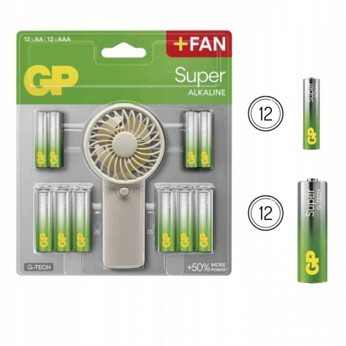 Zestaw baterii alkalicznych GP SUPER AA 12 + AAA 12 + mini wiatrak