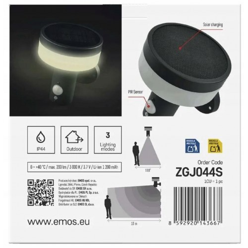Lampa LED Garden TERION solarna 15 cm, ciepła biel, max 200 lm, IP44, PIR