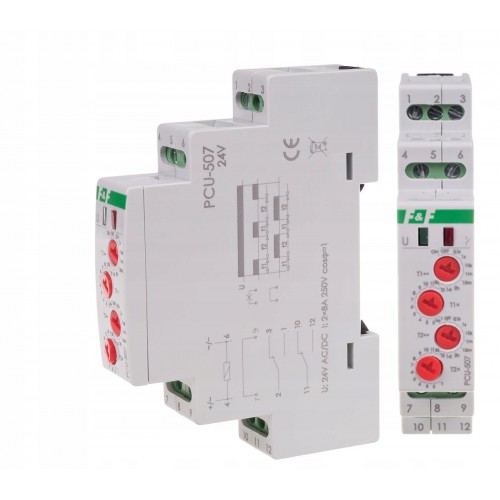 Przekaźnik czasowy z nastawą czasu pracy i czasu przerwy PCU-507 24 V F&F