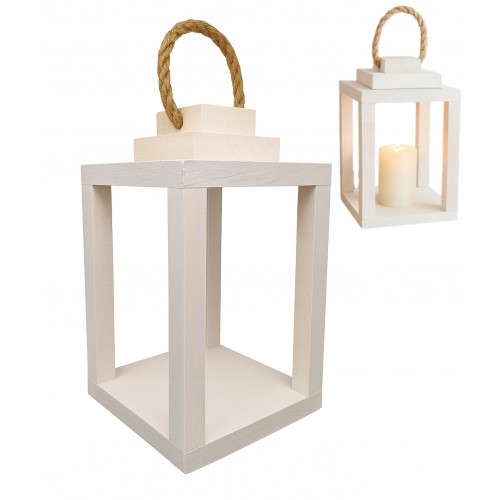 LAMPION DREWNIANY LATARNIA biały z uchwyt  22 cm