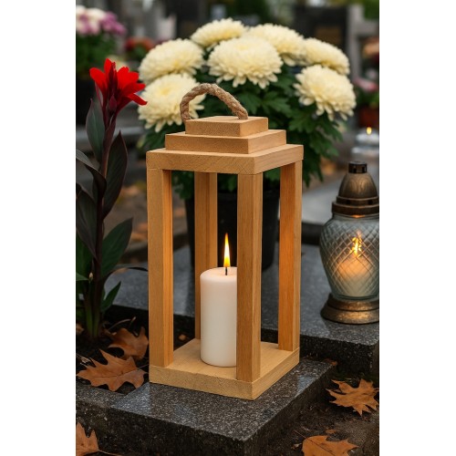 Lampion drewniany latarnia naturalny z uchwyt 30 cm