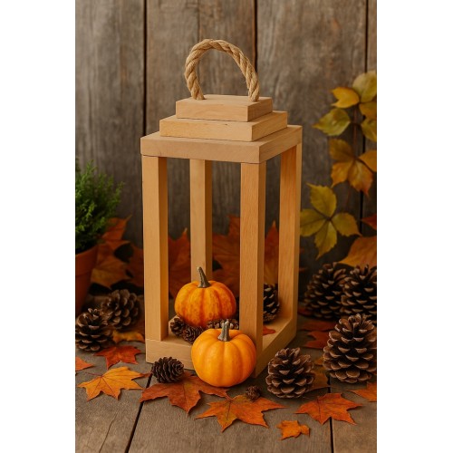 Lampion drewniany latarnia naturalny z uchwyt 30 cm