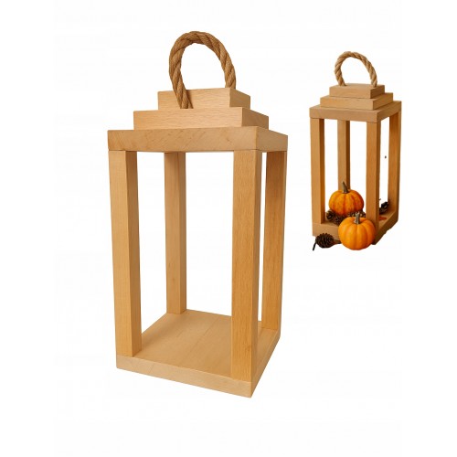 Lampion drewniany latarnia naturalny z uchwyt 30 cm