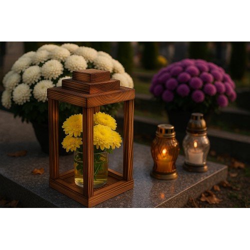 Lampion drewniany latarnia opalony  bez uchwytu