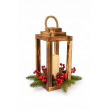 Lampion drewniany latarnia opalony  z uchwytem 30cm