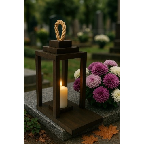 Lampion drewniany latarnia czarny z podestem uchwytem 30cm