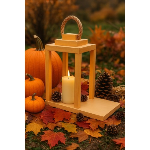 Lampion drewniany naturalny z podestem uchwytem 30cm