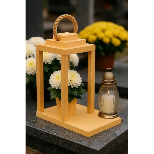 Lampion drewniany naturalny z podestem uchwytem 30cm