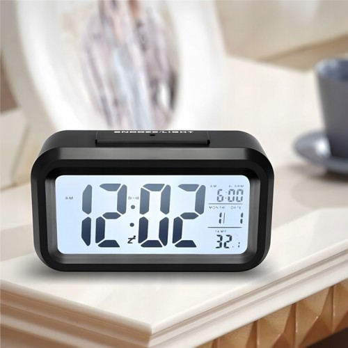 ZEGAR BUDZIK TERMOMETR WYŚWIETLACZ LCD PODŚWIETLENIE CYFROWY 3x AAA