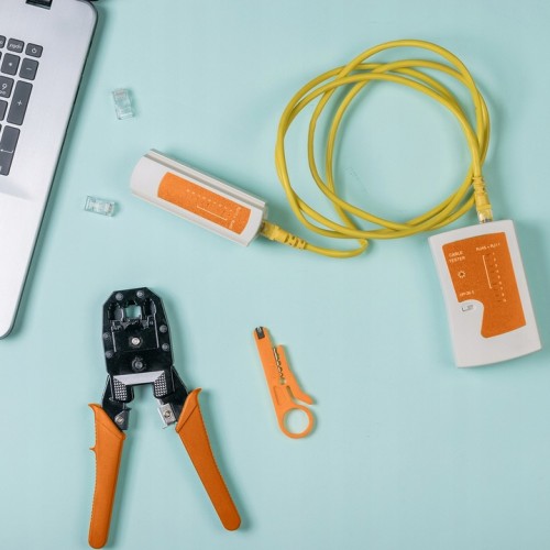 Tester Kabli RJ45 RJ11 Zestaw Narzędzi Sieciowych Ściągacz Zaciskarka XXL