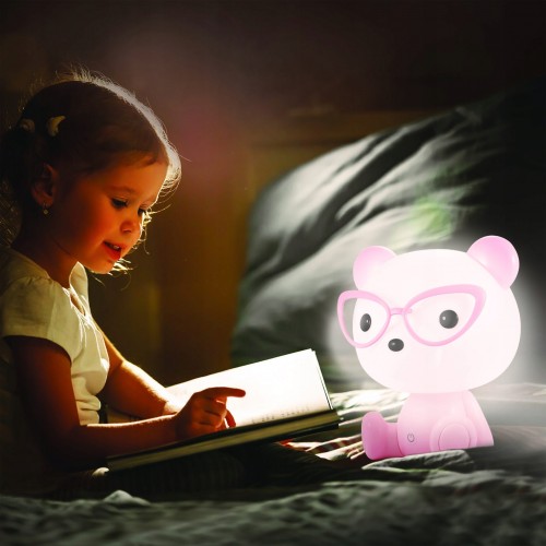 Lampka nocna dekoracyjna LED MIŚ OKULARNIK Różowy akumulator +USB-C