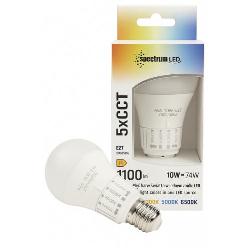 ŻARÓWKA LED zmienna barwa światła 2700-6500k E27 230V 10W 5CCT SPECTRUM