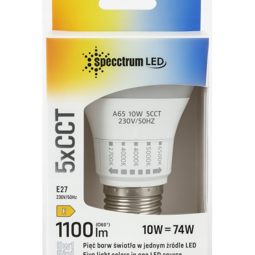 ŻARÓWKA LED zmienna barwa światła 2700-6500k E27 230V 10W 5CCT SPECTRUM