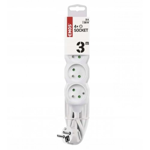Przedłużacz 4-gniazda z/u 3m /H05VV-F 3G1/ biały P0413