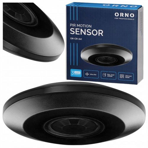 Czujnik Ruchu PIR Sufitowy 360° Natynkowy do LED ULTRA PŁASKI 2000W CZARNY