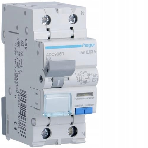 Wyłącznik różnicowoprądowy z członem nadprądowym 1P+N 6kA B 6A/30mA ADC906D