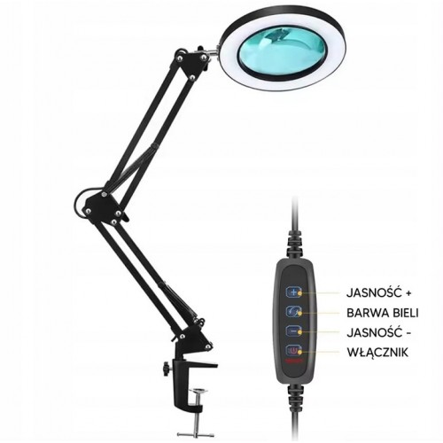 LAMPKA LED LUPA KOSMETYCZNA BIURKOWA 7V 3000-6000K SZKŁO POWIĘKSZAJĄCE X3