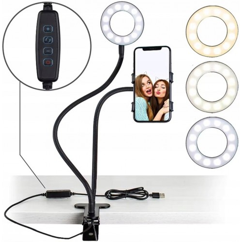 LAMPA PIERŚCIENIOWA LED RING STATYW SELFIE 3 BARWY BIELI TRIPOD SESJA ZD67F
