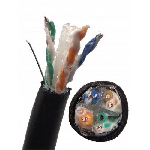 Kabel internetowy sieciowy F/UTP kat.6A zewnętrzny ziemny drut żel UV 1m