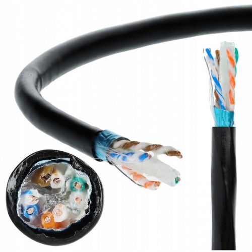 Kabel internetowy sieciowy F/UTP kat.6A zewnętrzny ziemny drut żel UV 1m