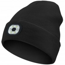 OCIEPLANA Czapka LED ZIMOWA z latarką USB czarna CIEPŁA OCHRONNA BHP SPORT