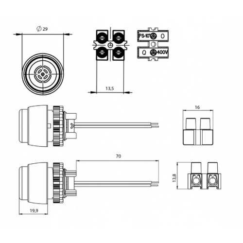 Sygnalizator dźwiękowy 24V AC pierścień niklowany