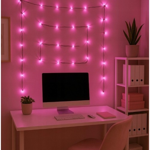 Lamki choinkowe 100 LED różowe programator