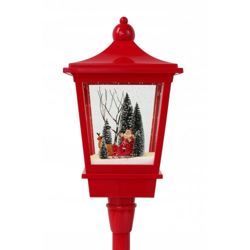 Latarnia Lampa Świąteczna Do Ogrodu z Pozytywką Mikołaj Sanie Czerwona
