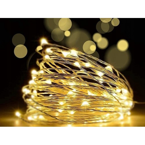 Lampki Drucik 50 LED Lampki Na Choinkę Ciepły Biały Światełka Na Baterię 5m