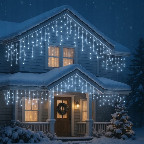 Lampki Choinkowe Sople 1000 LED Zimny Biały Flesz Kurtyna LED Zewnętrzna