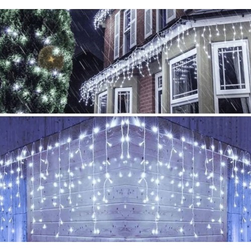 Lampki Choinkowe Sople 1000 LED Zimny Biały Flesz Kurtyna LED Zewnętrzna
