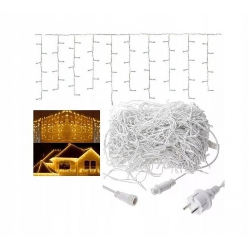 Lampki Choinkowe Sople Kurtyna Świetlna 300 LED Ciepłe Białe