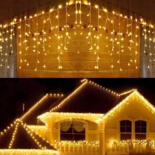 Lampki Choinkowe Sople Kurtyna Świetlna 300 LED Ciepłe Białe