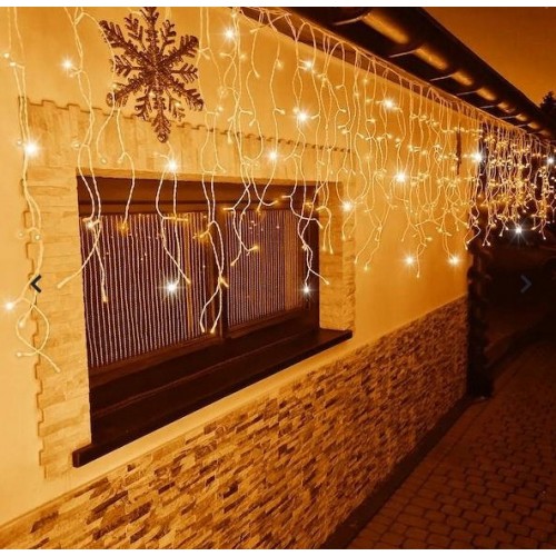 Lampki Choinkowe LED Kurtyna Świetlna Sople 300 LED Ciepły Biały Flesz