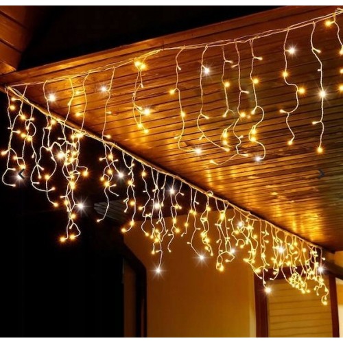 Lampki Choinkowe LED Kurtyna Świetlna Sople 300 LED Ciepły Biały Flesz