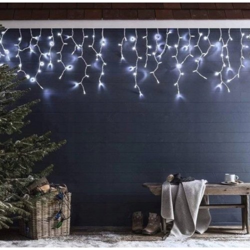 Lampki Choinkowe Sople 300 LED Kurtyna Świetlna Zimny Biały Flesz