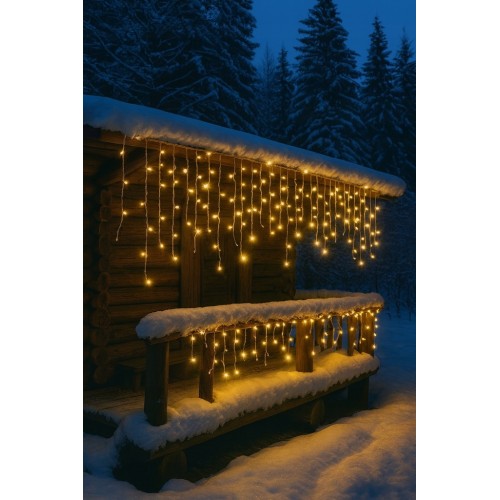 Lampki Choinkowe Sople 500 LED Ciepły Biały Kurtyna Świetlna LED
