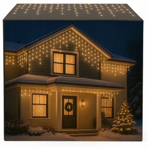 Lampki Choinkowe Sople 500 LED Ciepły Biały Kurtyna Świetlna LED