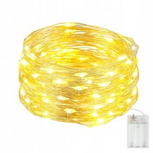 Lampki Druciki Choinkowe 100 LED Ciepły Biały na Baterie 10m