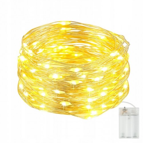 Lampki Druciki Choinkowe 100 LED Ciepły Biały na Baterie 10m