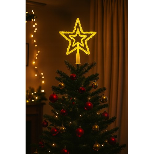 Gwiazda LED Świecąca Na Choinkę Czubek Ozdoba LED Ciepły Biały 19 cm