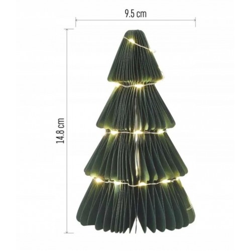 Dekoracja Świąteczna Choinka Papierowa 35 LED Ciepła Biel 30cm 2× AA timer