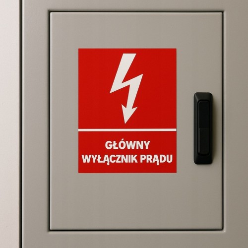Naklejka samoprzylepna naklejka ostrzegawcza GŁÓWNY WYŁĄCZNIK PRĄDU 74x105